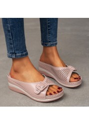 Plus Size Wedges Slippers Women 2022 Summer Fish Mouth Buckle Sandals Woman Lightweight Slope Heels Beach Flip Flops for Female