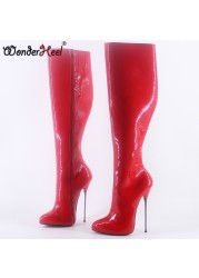 Wonderham 2021 new 16cm ultra-thin heel extreme high heels patent shiny sexy wonder girls nightclub knee high boots