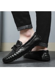 Men Casual Shoes Brand 2020 Genuine Leather Mens Loafers Moccasins Comfortable Breathable Slip On Driving Shoes Black