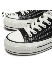 JOSINY 2022 Women's Canvas Thick Sole Flat Shoes Black Simple Style Casual Sneakers Female