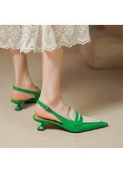 2022 summer women sandals natural leather 22-24.5cm cowhide upper full leather pointed toe Contrasting colors sexy women shoes