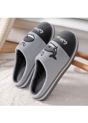 Winter Cotton Slippers Catroon Dolphin Home Indoor Slippers Plush Feleece Non-slip Winter Warm Slippers Comfortable Women Shoes Gray