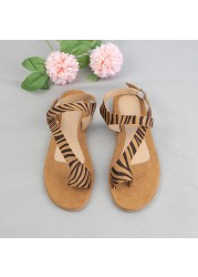 2022 women's summer sandals woman animal flannel flock ladies sandals flat beach shoes leopard print buckle strap women's shoes