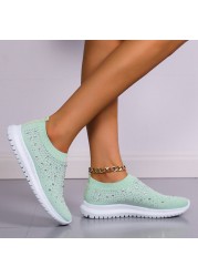 Rimocy Shining Crystal Flats Women Spring Breathable Knit Platform Sneakers Woman Comfortable Soft Bottom Non-slip Sneakers