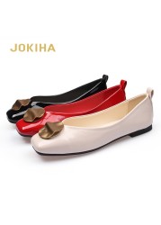 Women's Ballerina Shoes, Square Toe Flats Ballerina Flats, Shiny Leather Loafers, Fashionable, Spring 2021