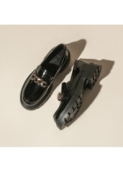 2022 new metal chain patent leather college loafer shoes British style platform platform shoes small leather shoes