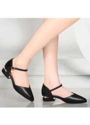 Comfortable Square Heels Office Ladies Work Shoes Soft PU Leather Low Heel Pumps Women Ankle Strap Classic Black Shoes Woman