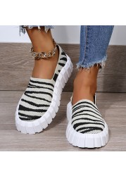 Rimocy Chunky Platform Knitting Flats Women Striped Slip-on Thick Sole Casual Shoes Woman Plus Size Spring Rome Walking Shoes