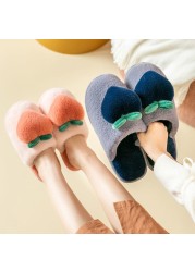 Slippers for Home Peach Chinelos Women Flip Flops Cartoon Fur Winter Warm Non-slip Floor Kawaii Shoes