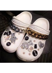 لطيف Crocs السحر الفاخرة مصمم حجر الراين بلينغ اللؤلؤ سلسلة ل Croc حذاء زهرة اكسسوارات هدية ل تسد فتاة