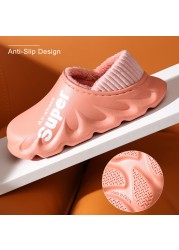 2021 winter women slippers eva waterproof warm plush home shoes ladies non-slip indoor soft sole cotton slides couple shoes