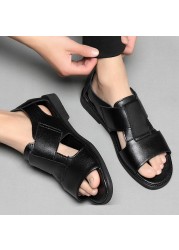 High Quality Breathable Leather Men Sandals Summer Shoes Beach Shoes Casual Style Black Brown Plus Size