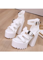 Women Sandals New Summer Casual Black Chunky Gladiator Shoes Open Toe Thick Platform High Heels Ankle Strap Buckle Shoes G0028