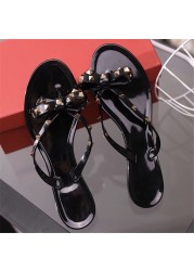 Fashion Brand Summer Flip Flops Woman Rivets Women Sandals Bow-knot Flat Slippers Girls Studded Beach Slides Jelly Shoes 35-41