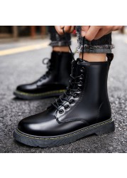 Fashion Autumn Men Boots Leather Warm Ankle Boots Couple High Top Waterproof Motorcycle Boots Plus Size Shoes 35-47