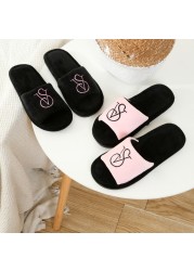 Spring/Autumn fur slippers letter non-slip new couple home floor cotton slippers men large size slippers