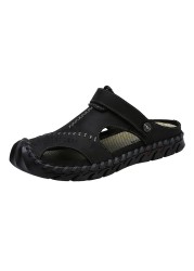 New men sandal plain soft comfortable men summer leather men slippers men roman summer outdoor beach sandals plus size 38-48