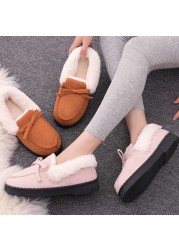 Women Slippers Winter Bow Tie Plush Warm Shoes Inside Loafers Indoor Slippers Ladies Ladies Slip On Shoes Chaussure Femme Women Shoes Non-leather Casual Shoes Women's Shoe Brand