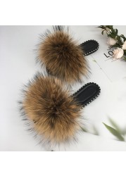 women flip flops summer fluffy slippers luxury real fur slides for women fluffy sliders jelly shoes woman flat sandals with fur