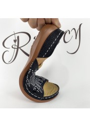 Rimocy Gold Silver Rhinestone Platform Slippers Women 2022 Summer Open Toe Beach Sandals Woman Lightweight Comfortable Slides