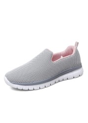 Women Walking Sneaker Mesh Breathable Female Knitted White Vulcanized Shoes Casual Slip on Ladies Flat Shoes Comfort Footwear