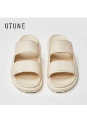 UTUNE Cream Slides Slippers for Women Indoor Shoes Bathroom Warm Summer EVA Home Sandals Men Memory Foam Outside Slippers