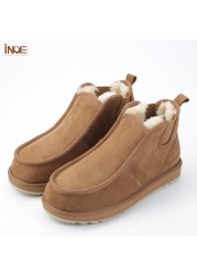 INOE Real Sheepskin Suede Men Sheep Wool Fur Lined Winter Short Ankle Snow Boots With Zipper Keep Warm Waterproof Boots