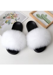 fluffy slippers women luxury real fox fur slippers women home fur slides ladies summer flip flops wholesale flat shoes slippers