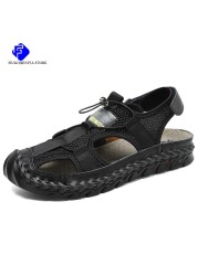 2022 Summer New Men's Handmade Mesh Sandals Brand Classic Black Beach Sandals Fashion Casual Sports Outdoor Slippers Big Size