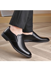 New Fashion Genuine Leather Concise Business Men Round Toe Black Shoes Breathable Formal Wedding Basic Shoes Men Sundress Shoes