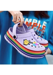 summer women platform clogs rainbow garden sandals cartoon fruit slippers slip on for girl beach shoes outdoor fashion slides