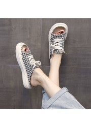 2021 summer canvas slippers, korean style slippers, round head slippers, flat women sandals with home sandal