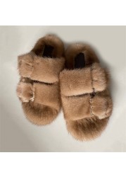 100% Genuine Mink Fur European Luxury Slippers Winter Indoor Slippers Women Slippers Women Slippers