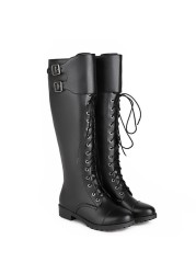 Women Knee High Boots Black Low Heel Lace-up Martin Motorcycle Knight Boots 2021 New Autumn Winter Long Boots