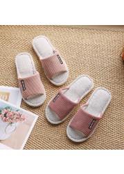 Indoor Linen Slippers Women Indoor Couples Bedroom Flat Shoes Women Summer 2022 Open Toe Non-slip