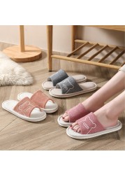 Women Indoor Linen Slippers Floor Couple Bedroom Shoes Ladies Summer Cute Cartoon Open Toes Non-slip Flip Flops Zapatillas Mujer