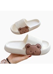 Summer Women Men Slippers Indoor Bathroom Thickened Platform Non-slip Home Couple Cloud Sandals Cartoon Flip Flops Bear Beach Shoes