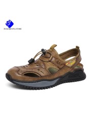 2022 summer men's leather sandals mesh men casual shoes fashion outdoor men leather sandals men beach shoes roman shoes large size