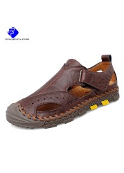 2022 New Summer Men's Mesh Sandals Outdoor Casual Rome Sandals Genuine Leather Men Beach Sandals Non Slip Sneakers Big Size