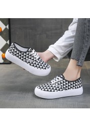 Spring New Color Matching Plaid Design Fashion Shallow Mouth Breathable Outdoor Casual Rubber Platform Non-slip Canvas Shoes