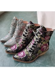 women ankle boots plus size 22-28cm free shipping women boots embroidered boots botas mujer bute femme bottine flower