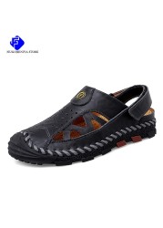 Summer Genuine Leather Men Sandals Outdoor Non-slip Men Beach Sandals Breathable Men Roman Sandals Fashion Men Sneakers