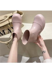 Rimocy 2021 New Rubber Waterproof Rainboots Women Candy Color Thick Platform Ankle Boots For Female Non-slip Rain Boots Woman