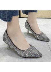 Lucyever Shiny Pearls Crystal Pumps Women 2022 Elegant Pointed Toe Party Wedding Shoes Woman Shallow Mouth Thin Heels Pumps