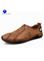 2022 Men Leather Casual Shoes Comfortable Handmade Loafers Flats Moccasins Sneakers Lightweight Walking Driving Shoes Big Size