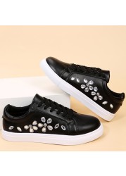 Lucyever Rhinestone White Sneakers Women Spring Summer Comfortable Lace Up Flats Woman Casual Platform Shoes Female Plus Size 42