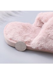 Women Fluffy Winter Sandal Cross Velor Open Toe Sandal Soft Warm Flat Shoes Faux Fur Slippers Home Women's Shoes WJ004