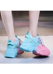 Rimocy High Street Fashion Women Sneakers Chunky Platform Mix Color Vulcanize Shoes Woman 2022 Spring Thick Sole Lace Shoes