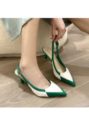 JMPRS Fashion Patchwork High Heel Pumps Women Summer Pointed Toe Slingback Sandals Woman Green Stiletto Heel Ladies Shoes