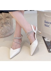 Rimocy Sexy Crystal Strap Slippers Pumps Women 2022 Summer Thin High Heel Sandals Woman PU Leather Pointed Toe Party Shoes